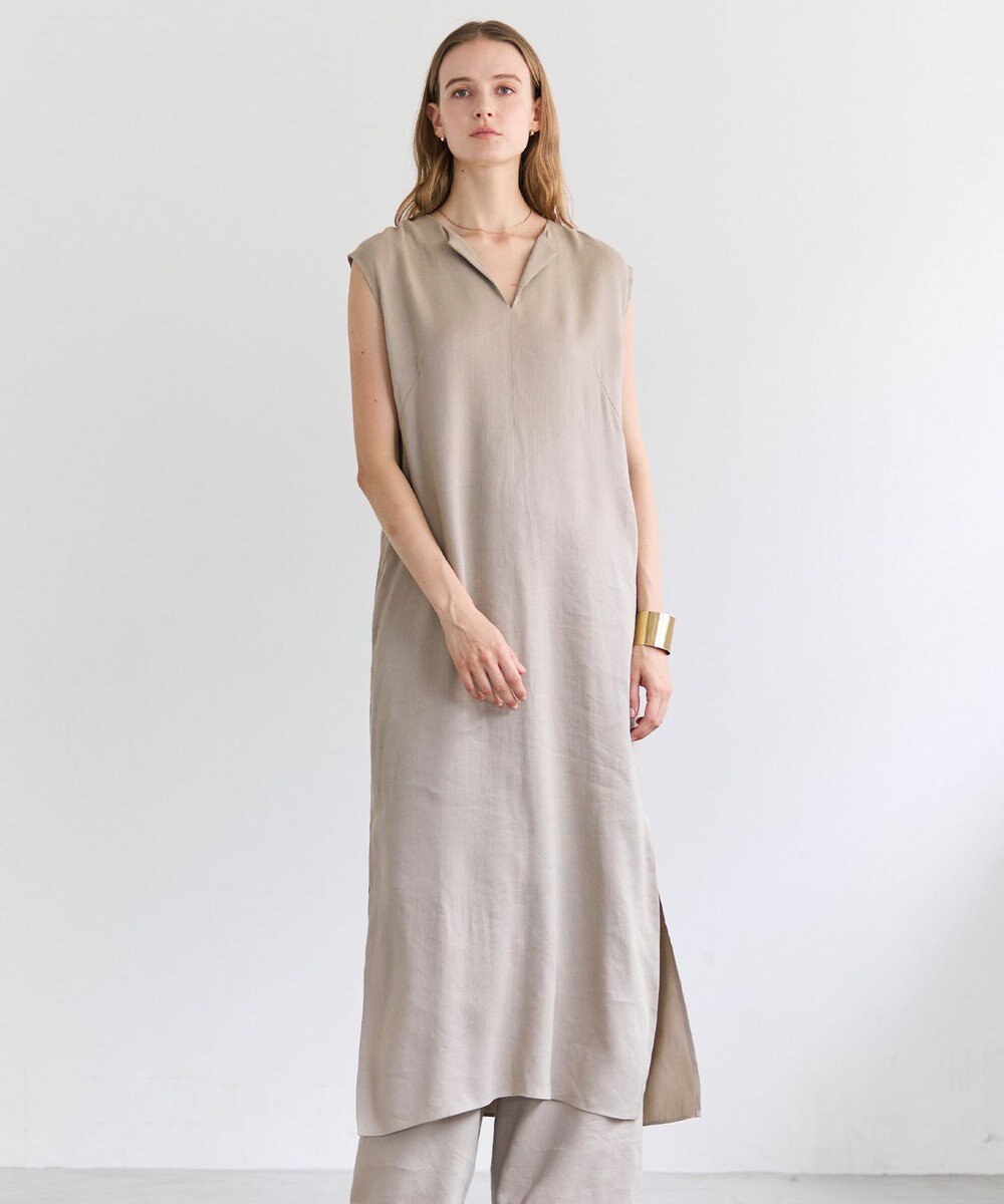 BEIGE， MICA / リネンブレンドノースリーブロングドレス 