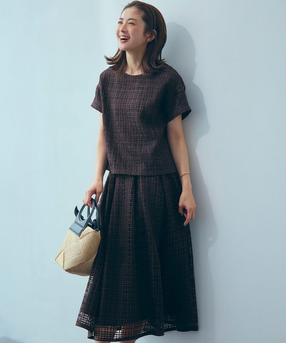 23区 【洗える】Broche チェック レース ブラウス 