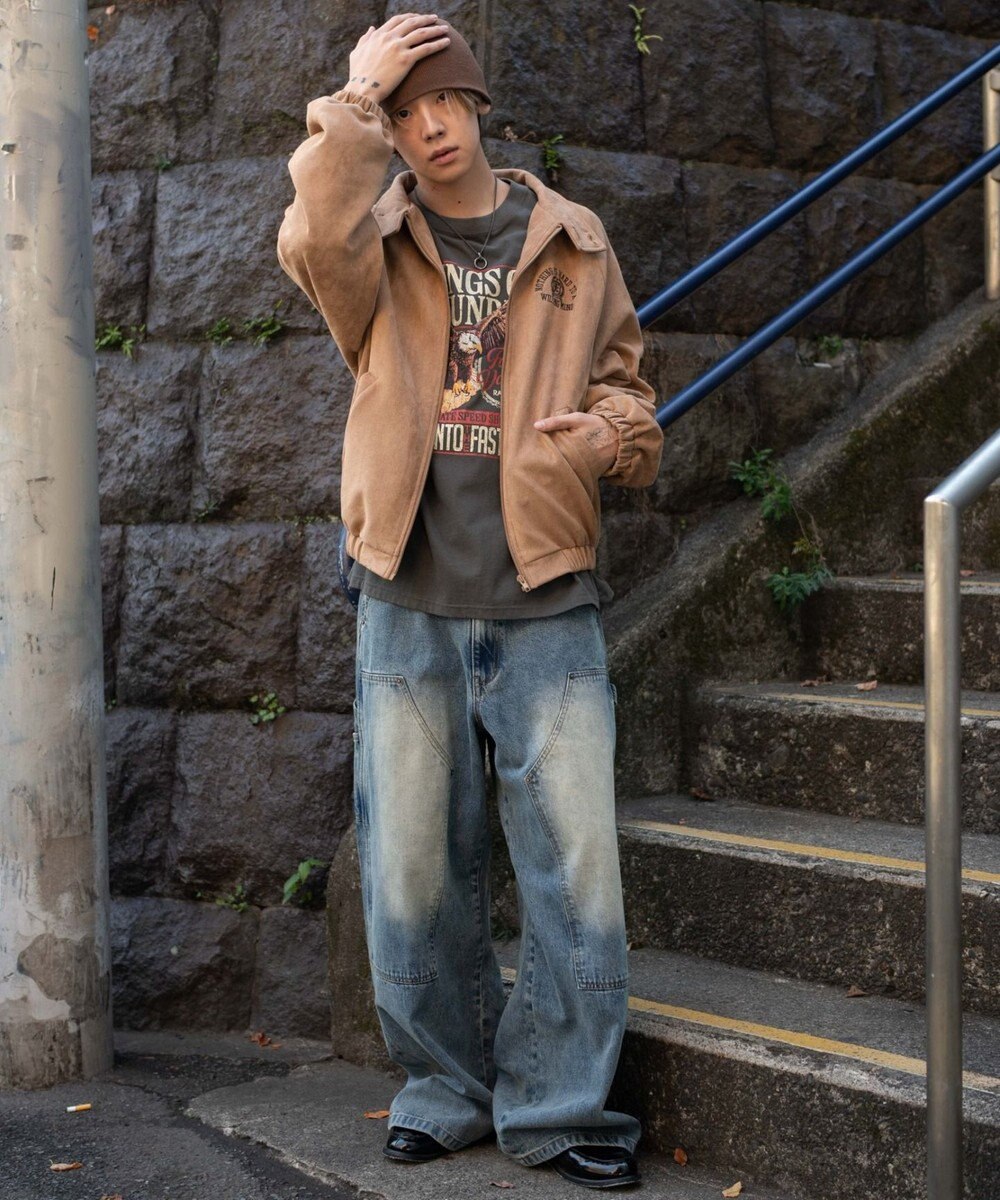 WEGO 【ユニセックス着用ITEM/MLサイズ展開】フェイクスウェードロゴスウィングトップ 