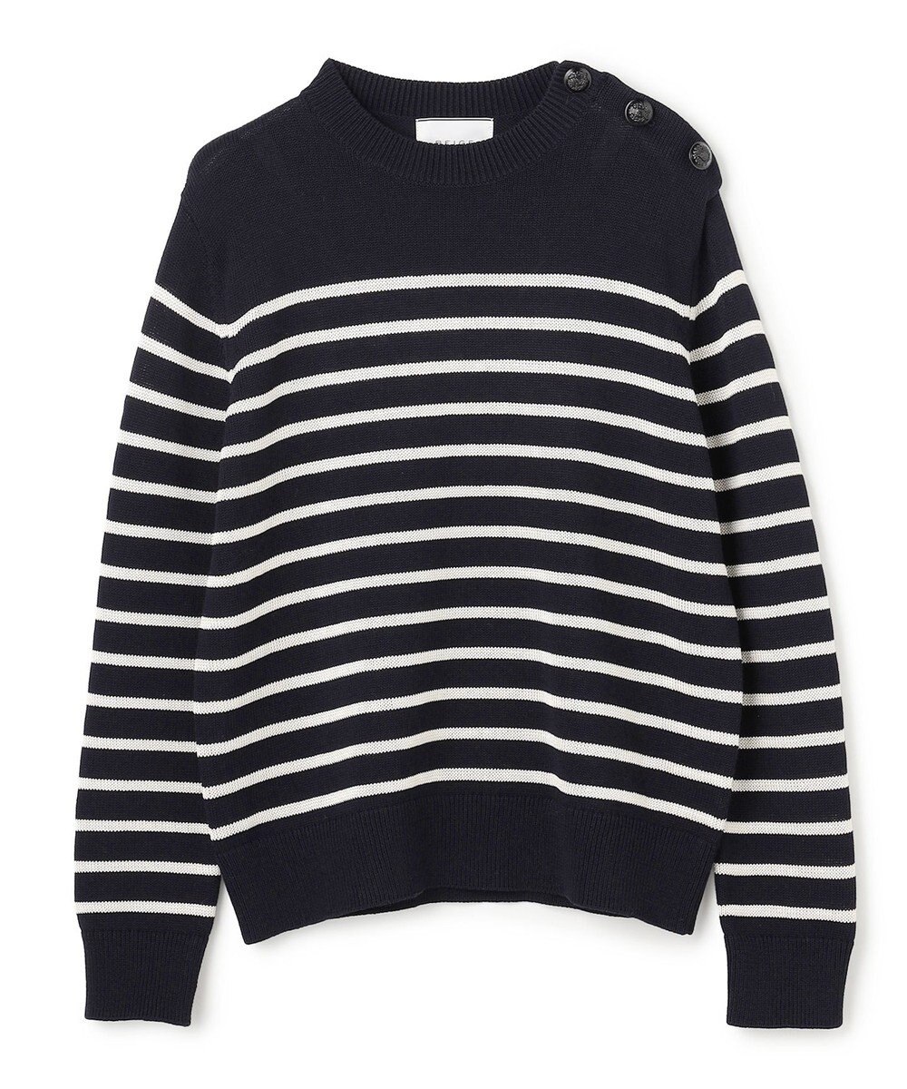 BEIGE， HELIODOR / レーヨンボーダーマリンボタンニット 