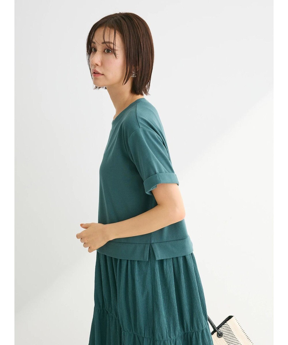 Green Parks カットソー異素材ドッキングワンピース 