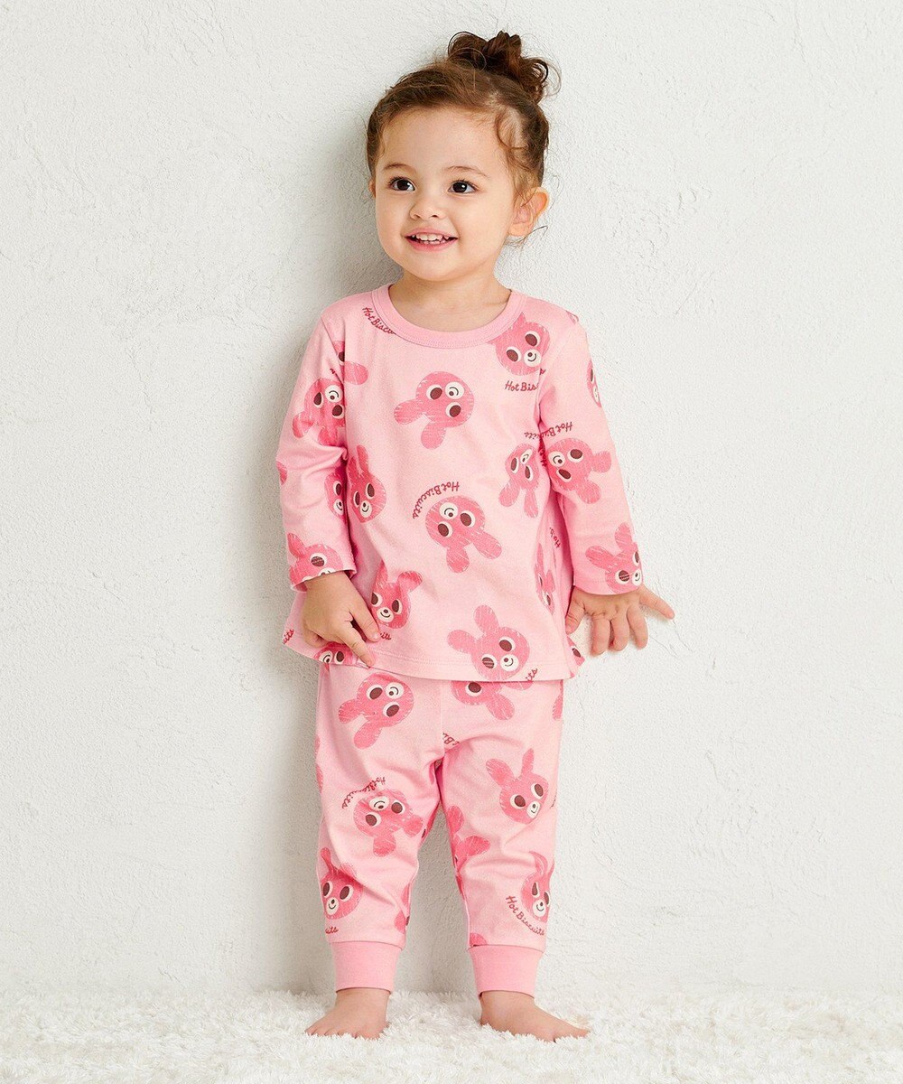 MIKI HOUSE HOT BISCUITS 【80-120cm】 キャビットフェイスプリント 腹巻き付き長袖パジャマ 