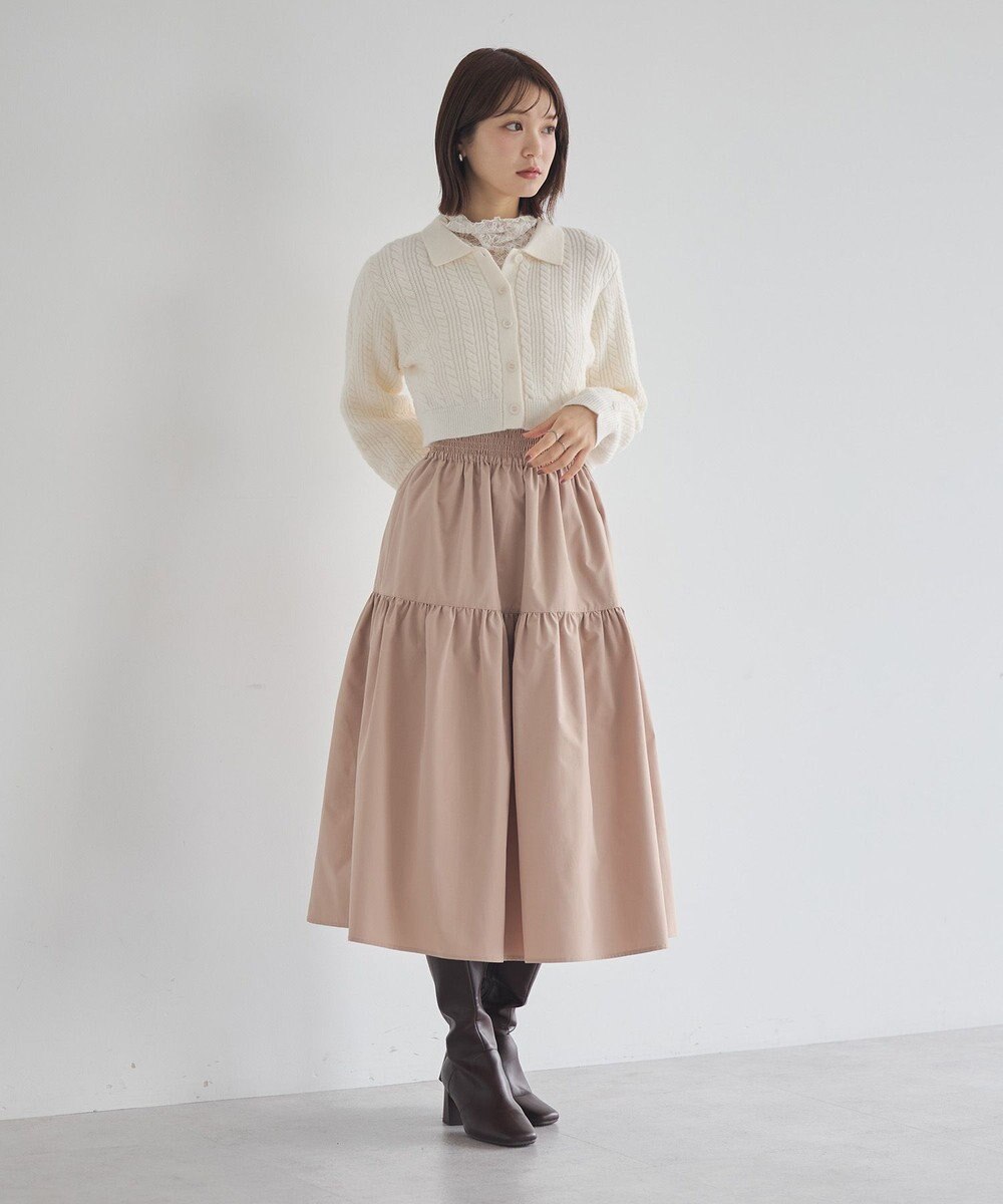 earth music&ecology 襟付きケーブルニットジャケット 