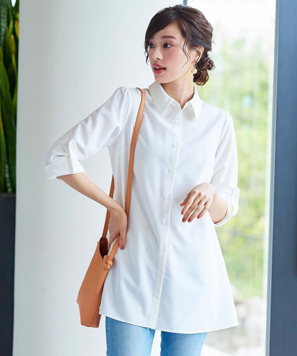 Tiaclasse 【洗える】フレアシャツチュニックブラウス 