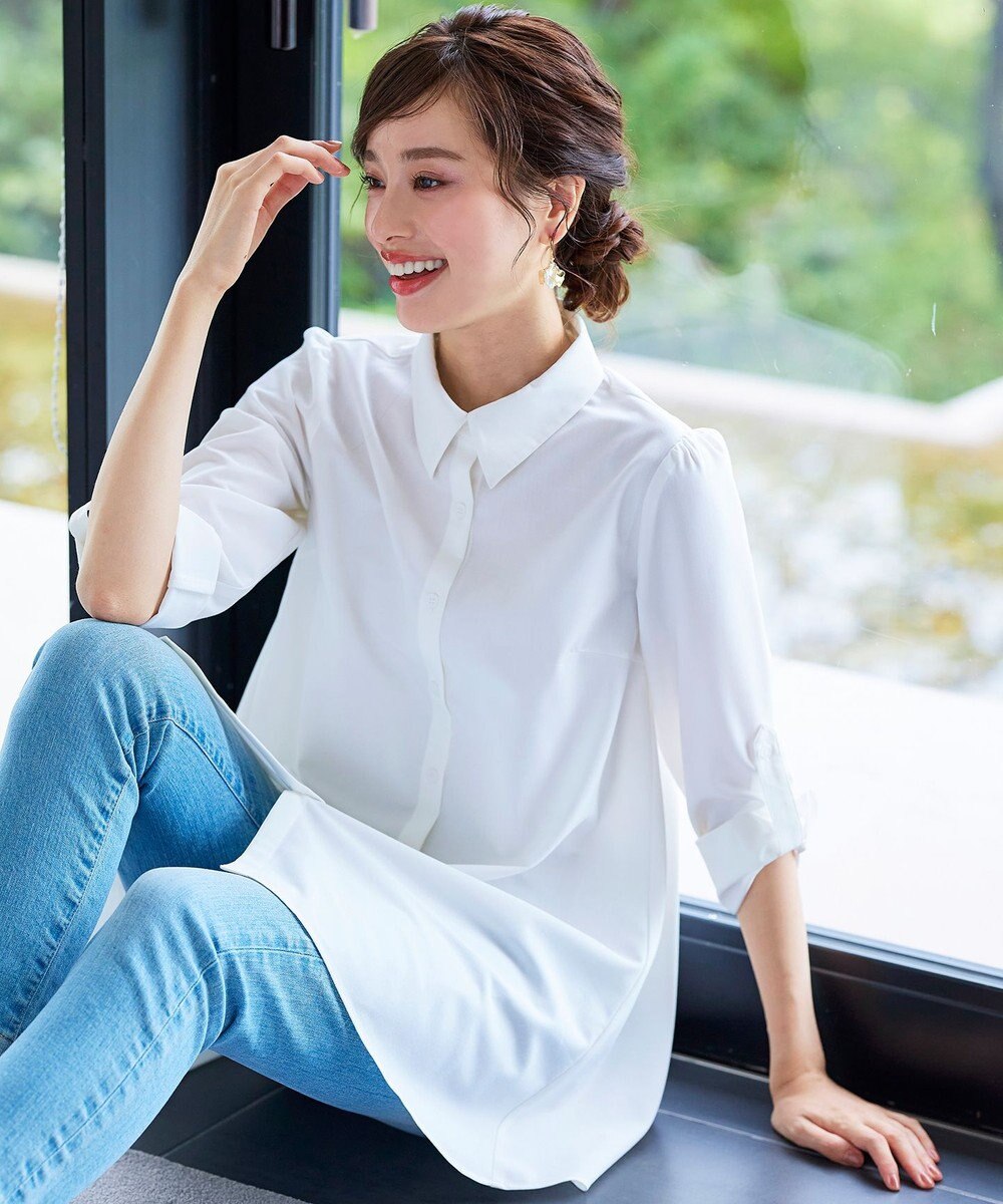 Tiaclasse 【洗える】フレアシャツチュニックブラウス 