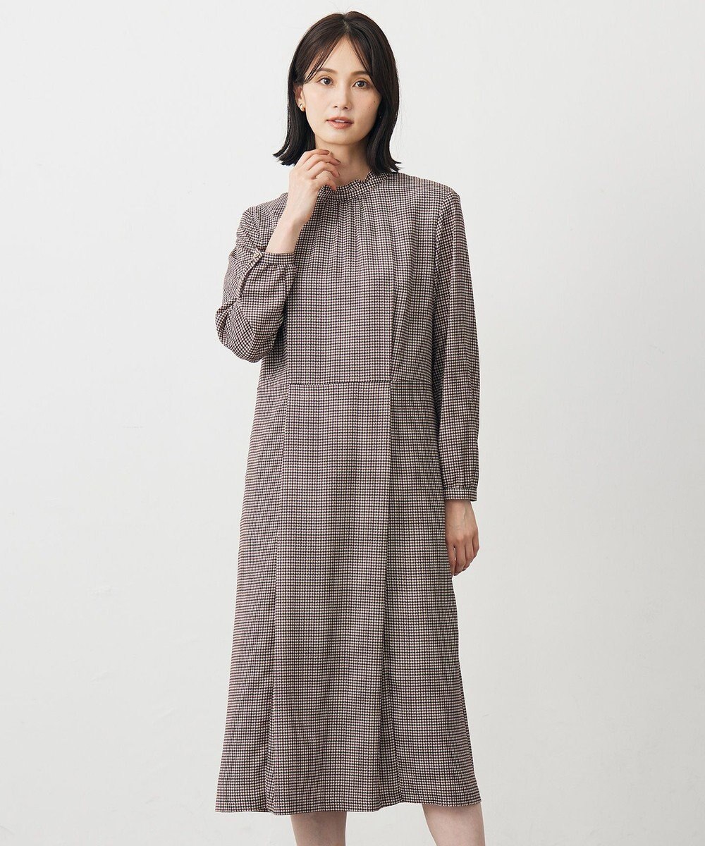 J.PRESS LADIES L デシンハウンドトゥースプリント ワンピース 