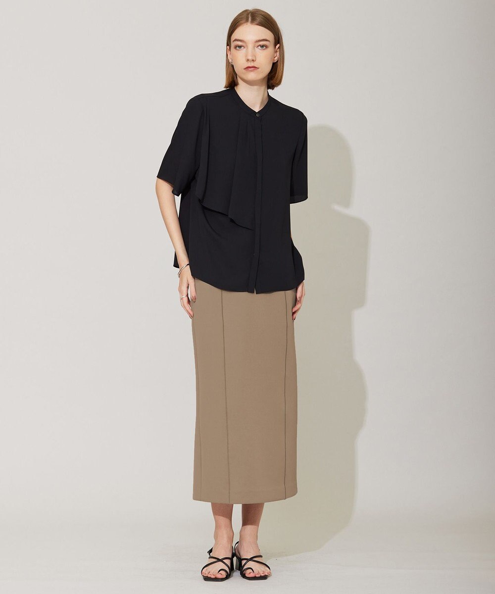 ICB 【洗える】BackSatinAmunzen 5分袖ラッフルデザインブラウス 