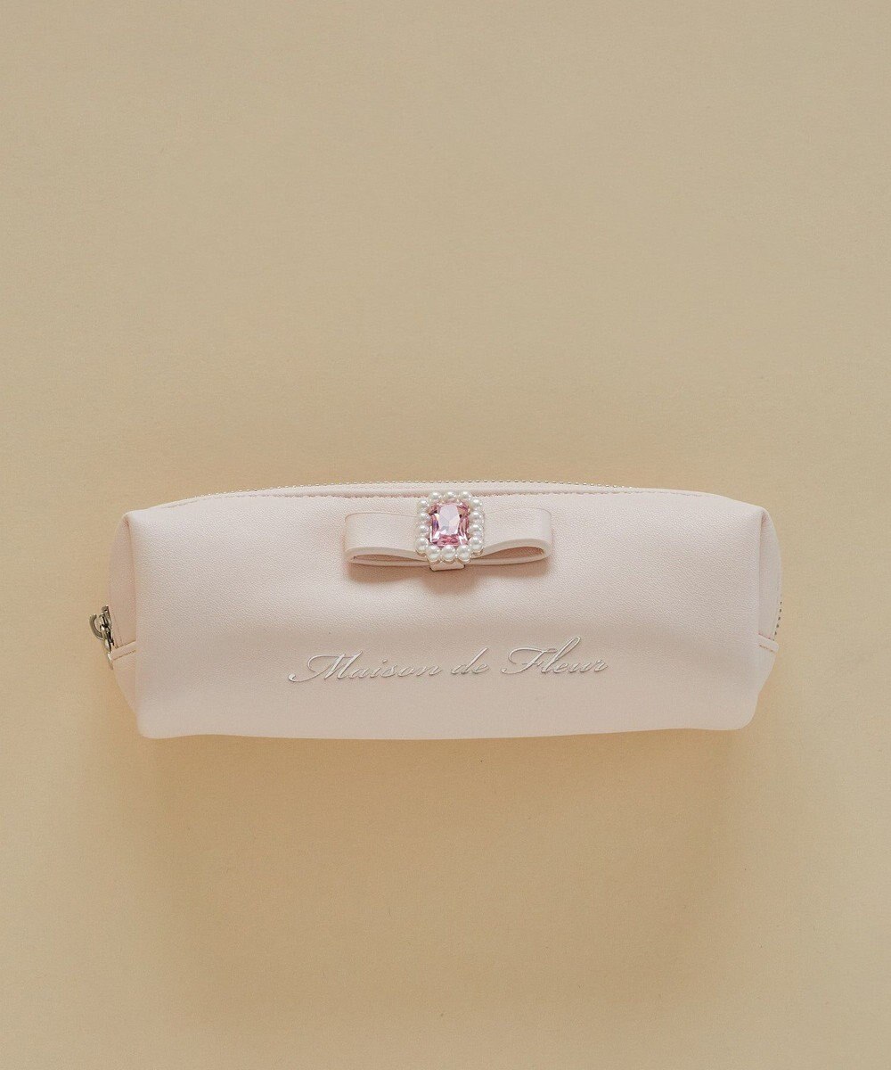 Maison de FLEUR パールビジュー合皮リボンロングポーチ 