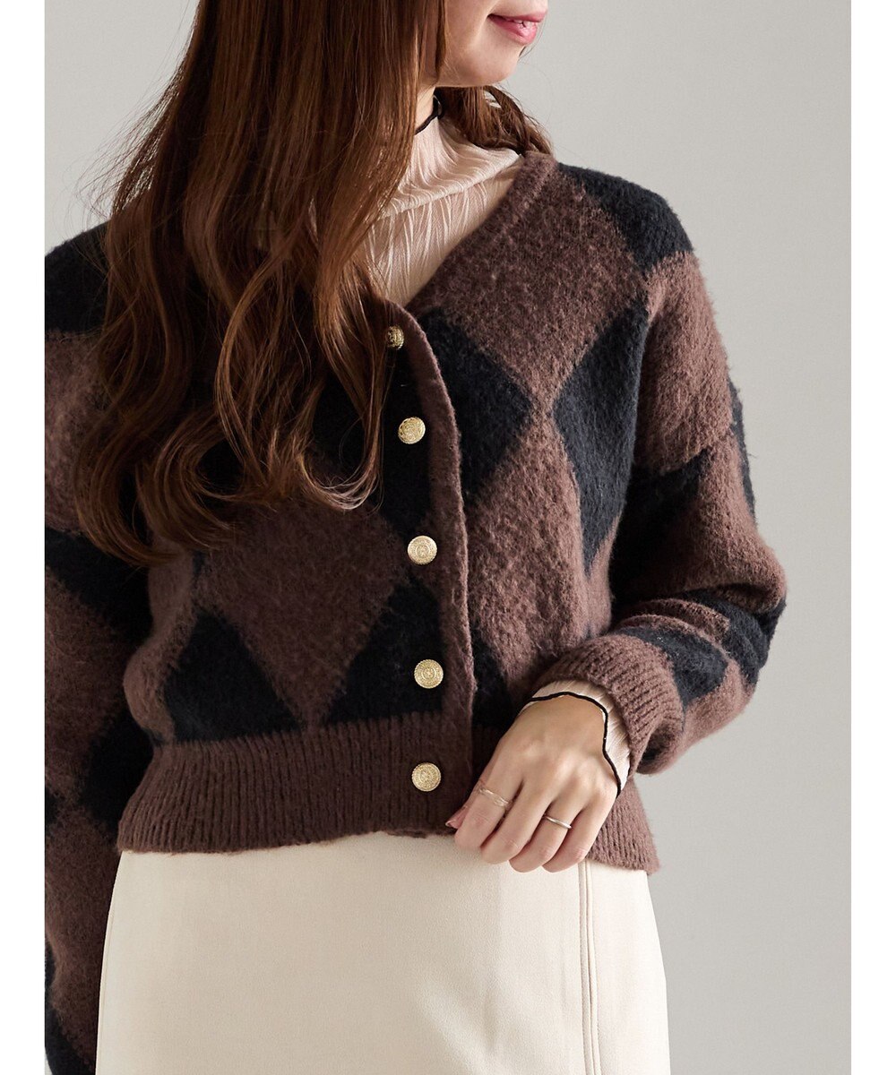 Te chichi アーガイルジャガードVネックカーディガン 