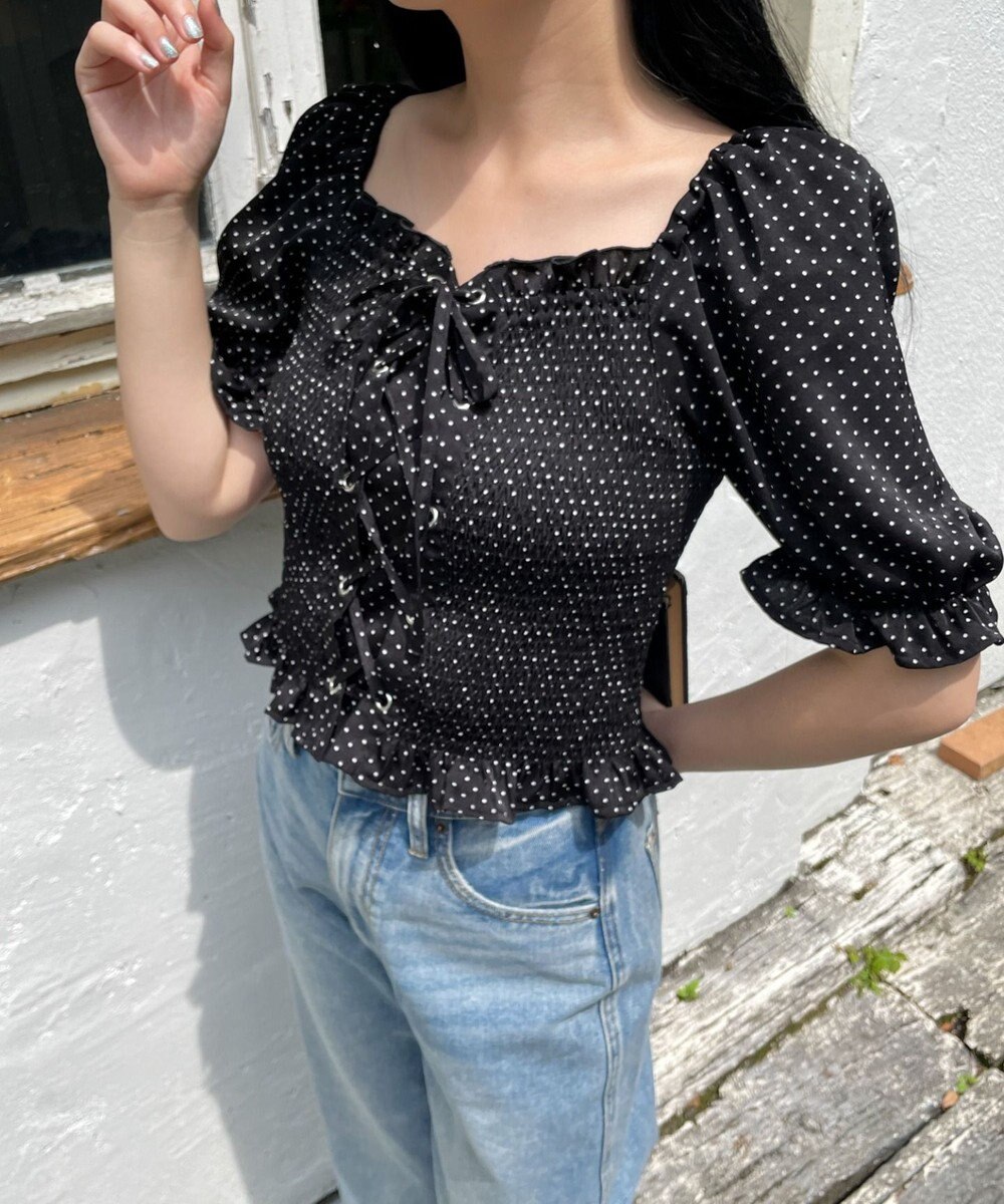 WEGO レースアップシャーリングブラウス 