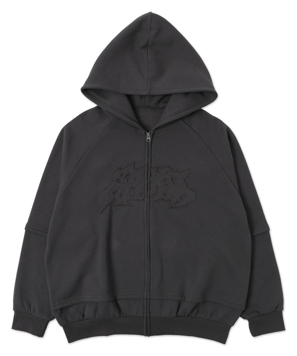 WEGO 【ユニセックス着用ITEM】ダメージアップリケレイヤードZIPパーカー 