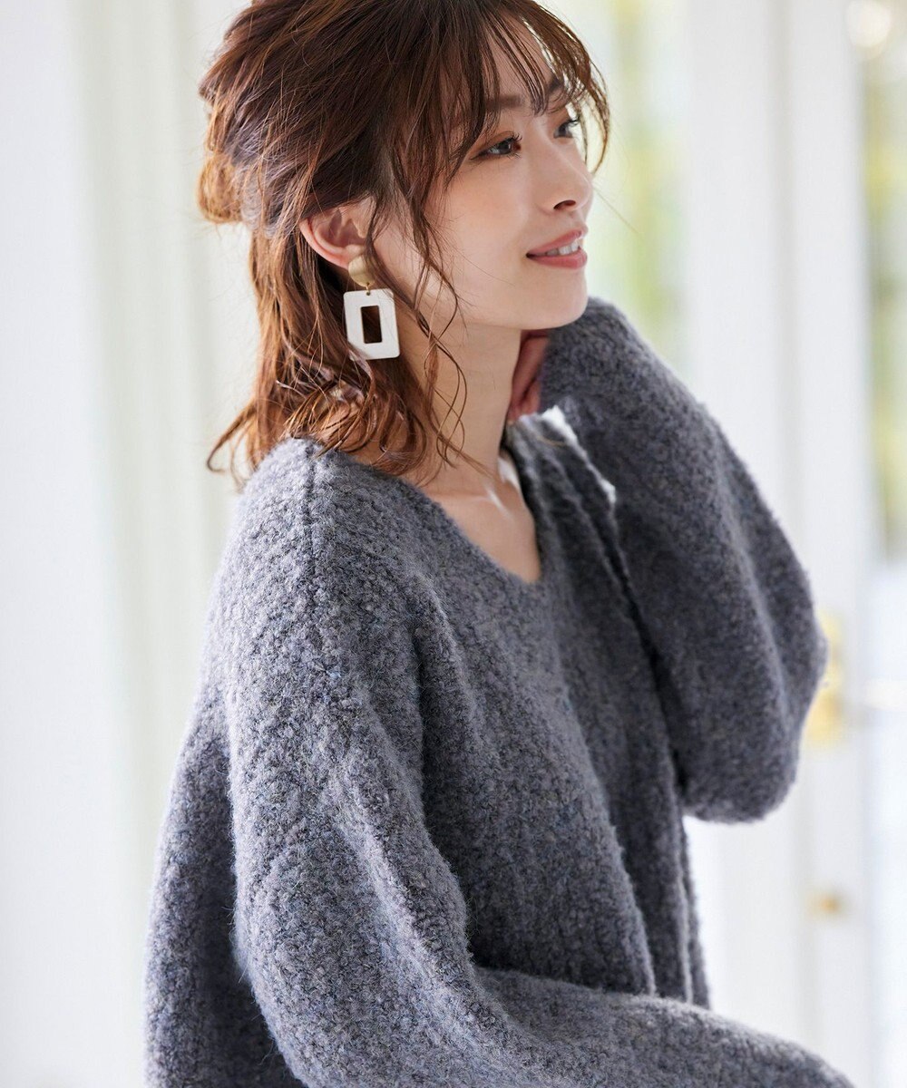 Tiaclasse L 【洗える】表情豊かなVネックMIX糸オーバーニット 