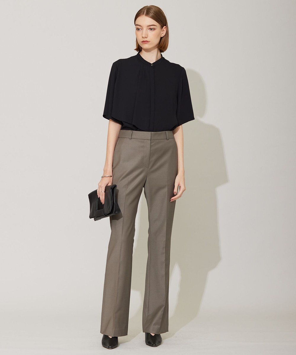 ICB 【洗える】BackSatinAmunzen 5分袖ラッフルデザインブラウス 