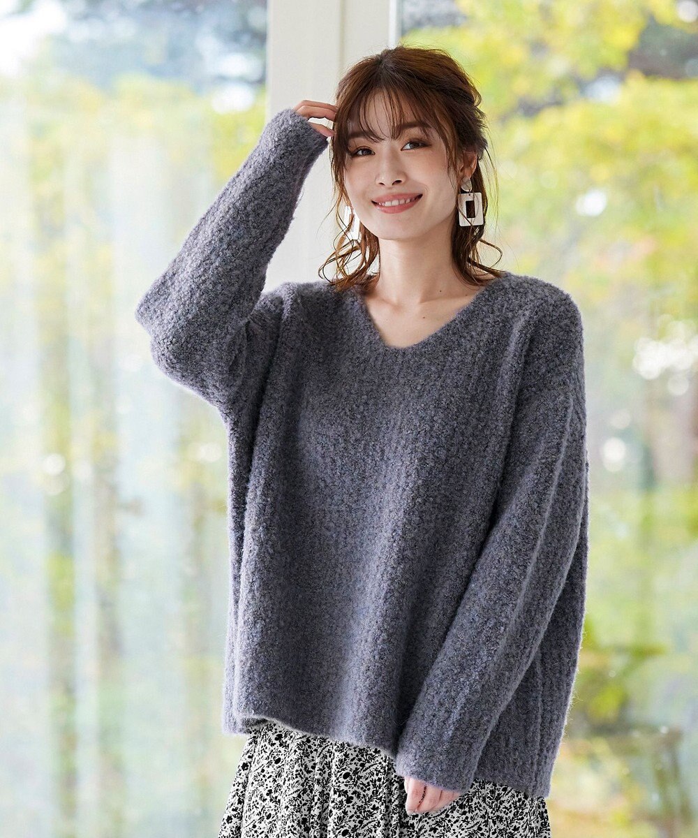 Tiaclasse L 【洗える】表情豊かなVネックMIX糸オーバーニット 