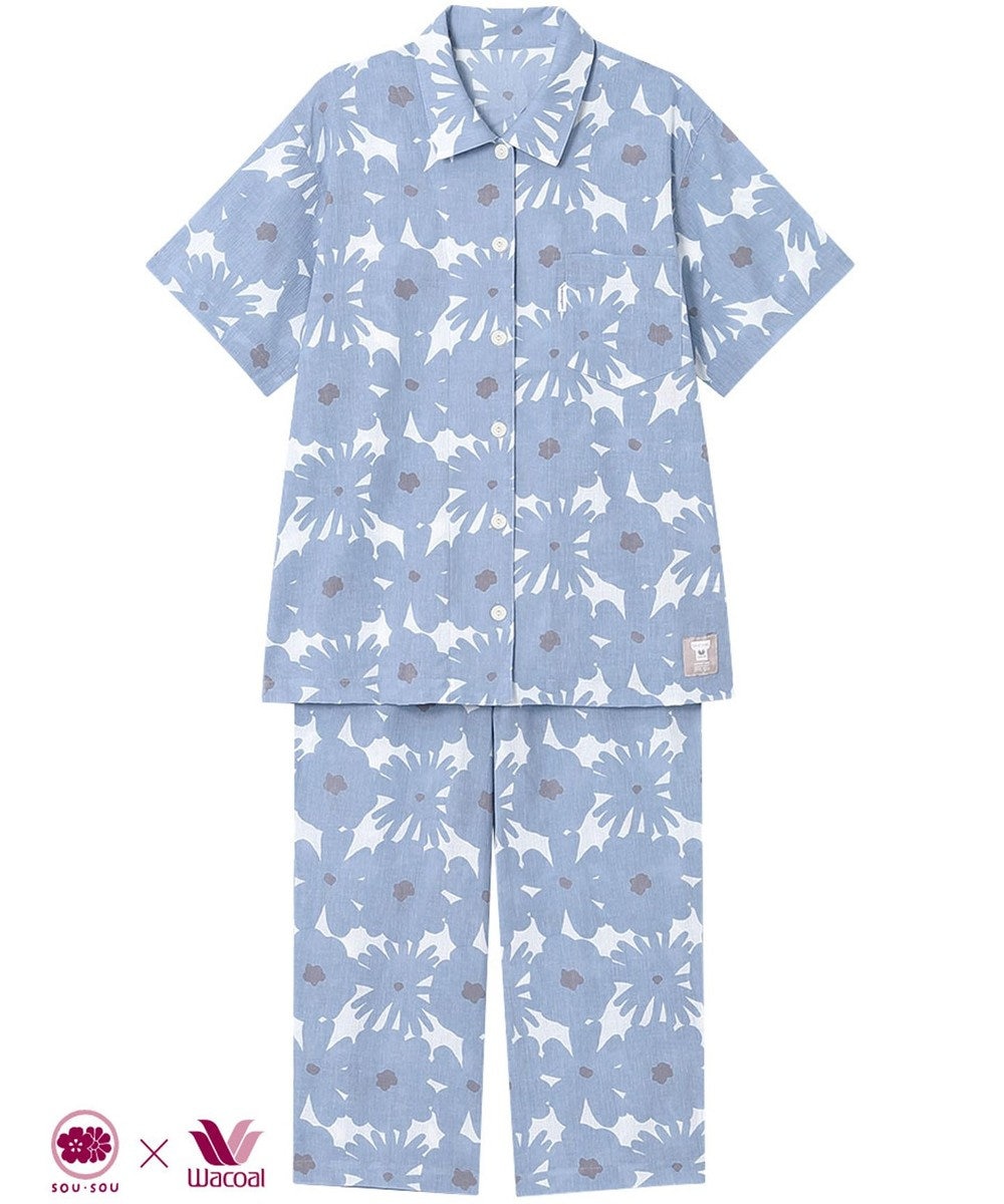 ワコール／睡眠科学 パジャマ SOU・SOU(R) 5分袖 半袖 8分丈 綿100%(本体) レディース YDT160 睡眠科学／ワコール ブルー