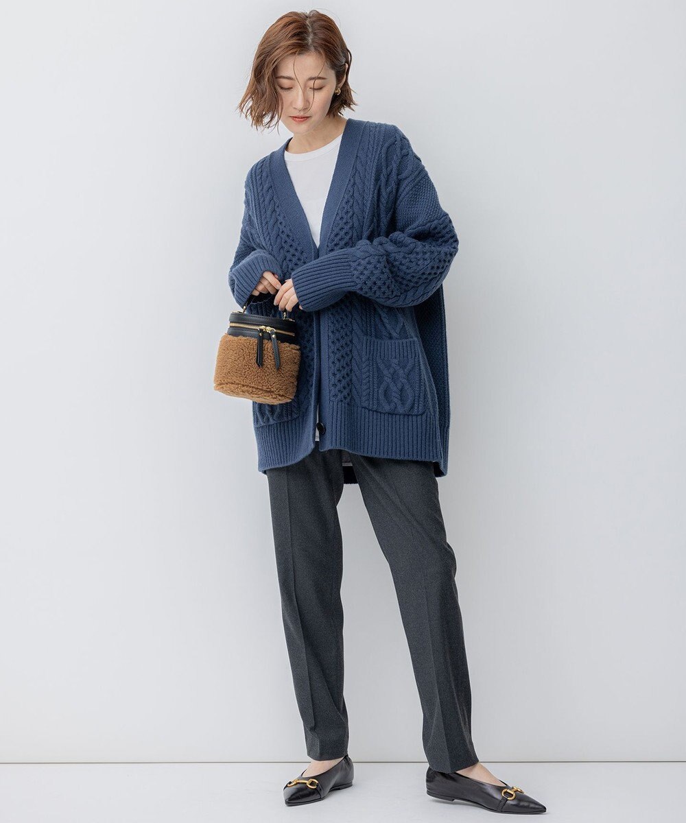 23区 【洗える】ウールカシミヤ アランパターン カーディガン 