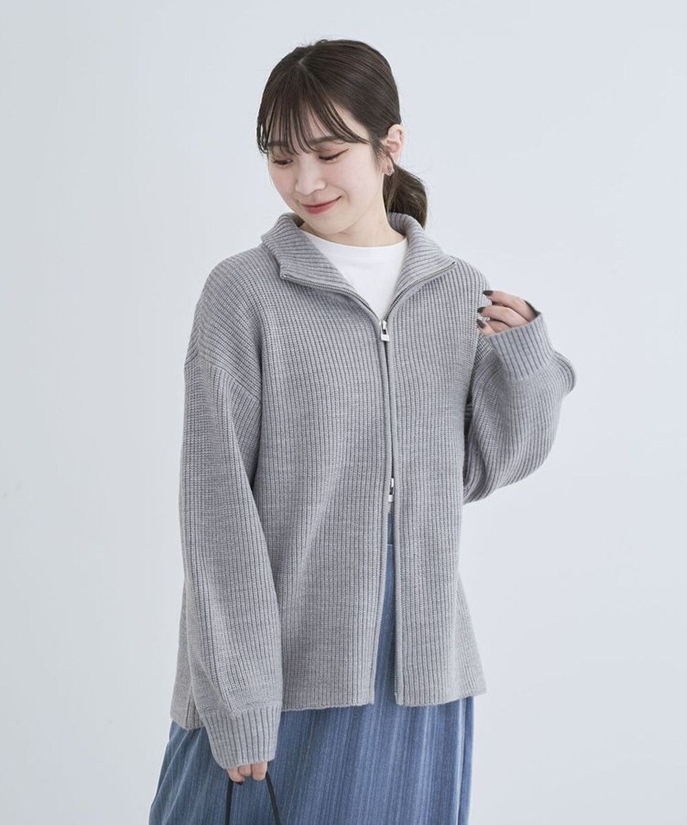 Green Parks ＺＩＰ付き畦ニットチュニック 