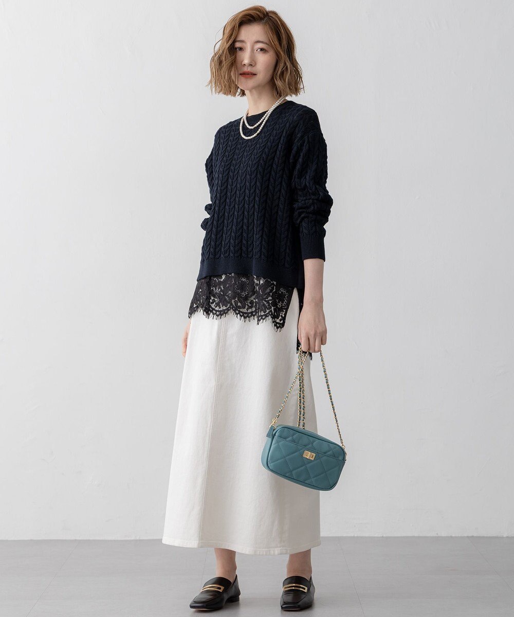 23区 L 【洗える】レースコンビストレッチ マットサテン インナー タンクトップ 