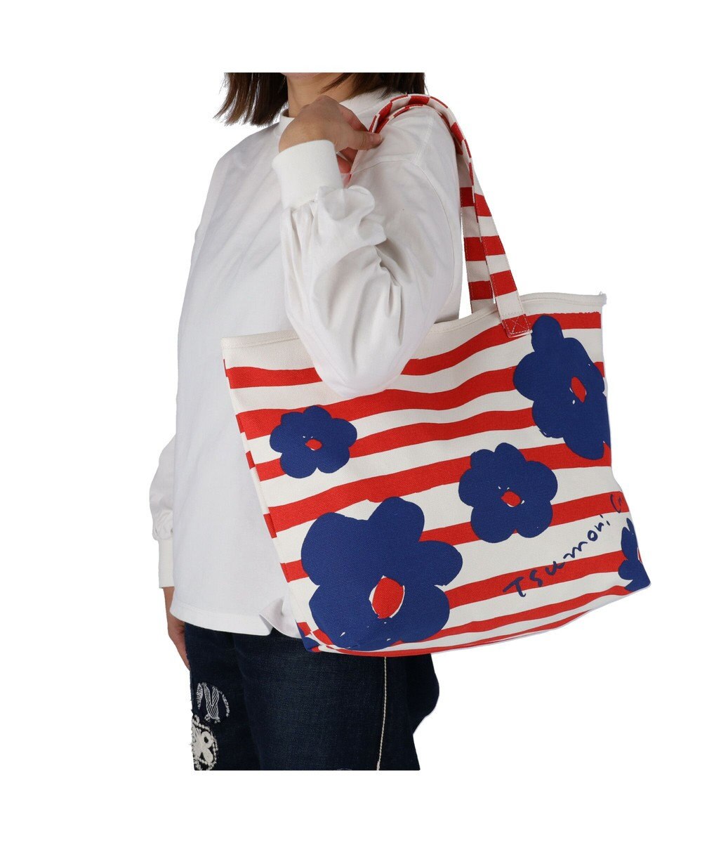 tsumori chisato CARRY フラワーボーダー トートバッグ 花柄 ボーダー 