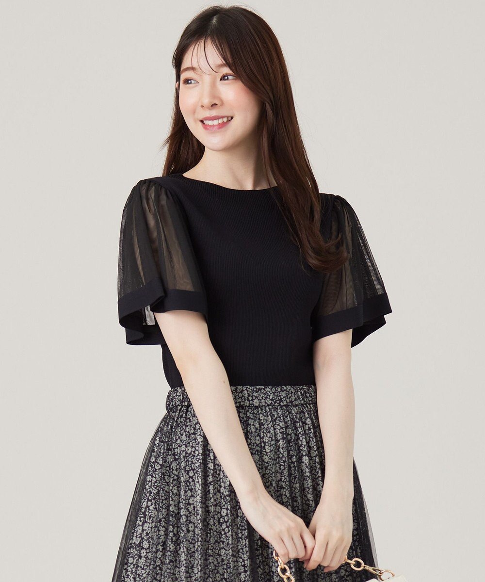 ANY SIS 【洗える】チュールスリーブ ニット 