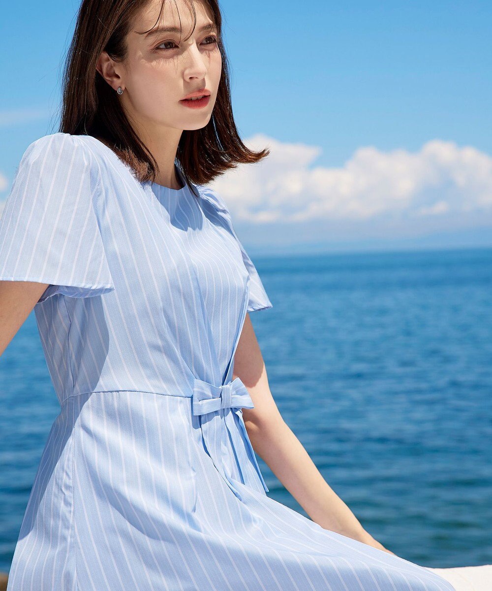 Tiaclasse 【洗える】ストライプアシンメトリーリボンワンピース 