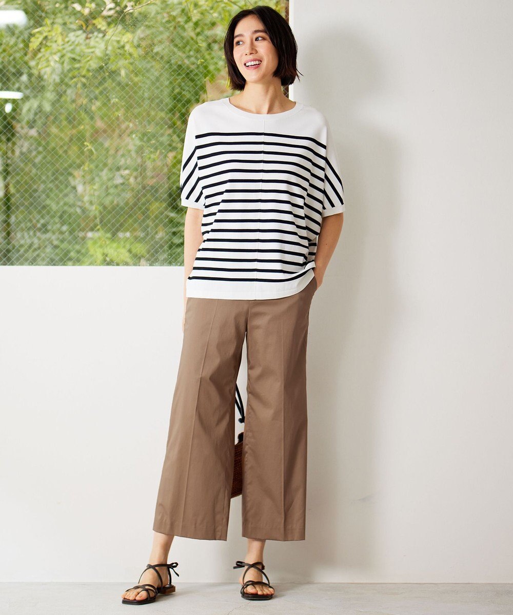 自由区 L 【接触冷感・洗える】コットンサテンストレッチクロップド丈ワイド パンツ 