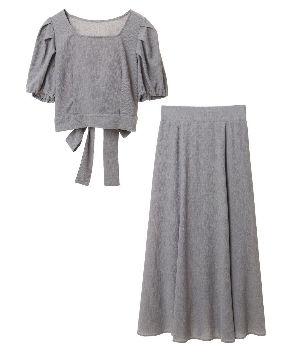 earth music&ecology ＳＥＴ２点バックリボンブラウス＋フレアスカート 