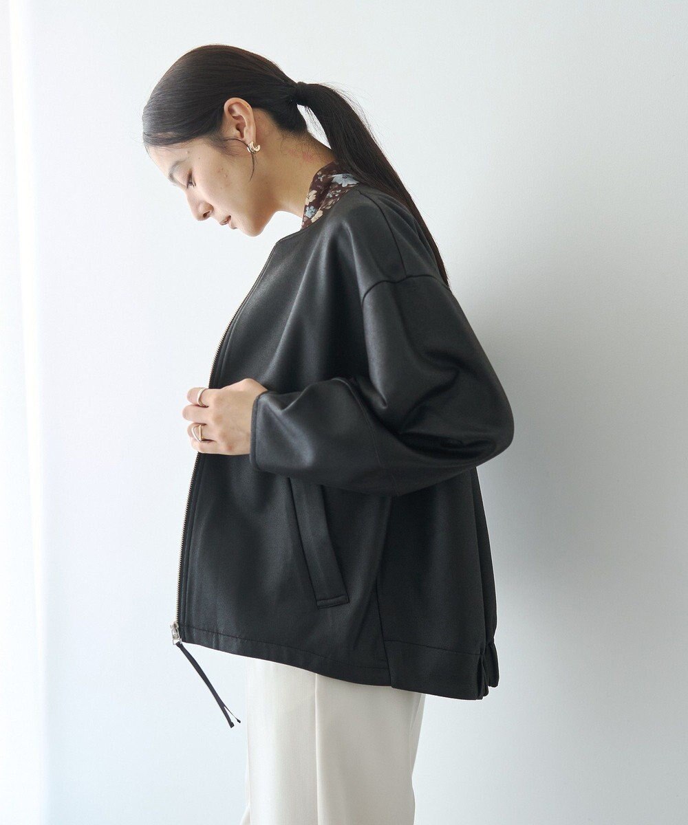 YECCA VECCA レザーライクノーカラーブルゾン 