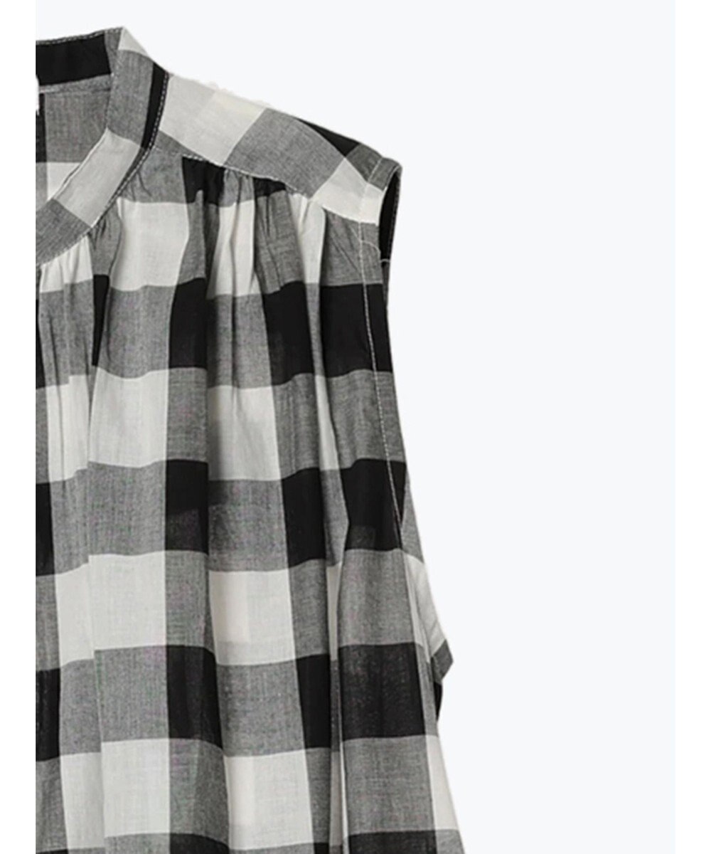 Green Parks インド綿 ギンガムチェックノースリーブワンピース 