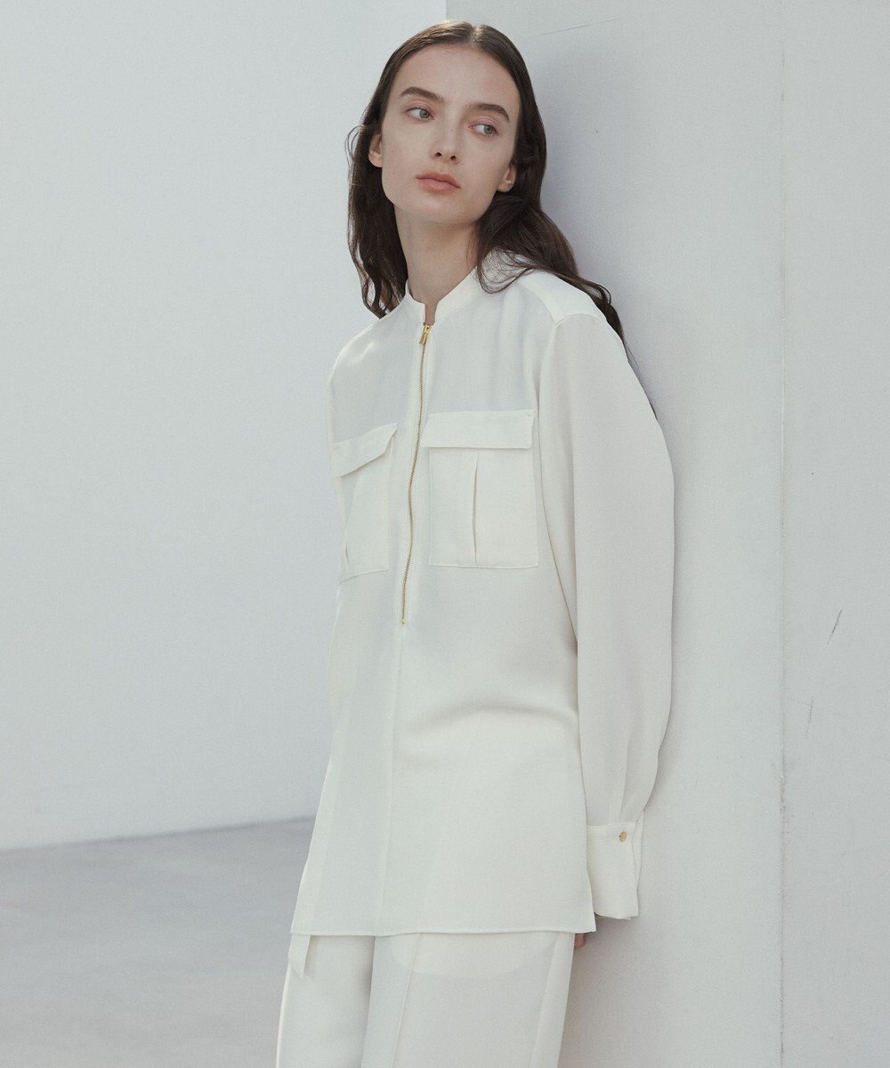 BEIGE， 【洗える】JASMINE / スタンドカラージップブラウス 