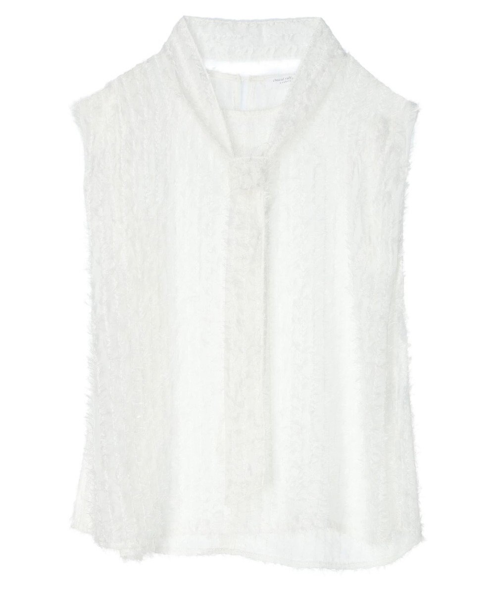 Green Parks ボウタイ付きフェザーノースリーブプルオーバー 