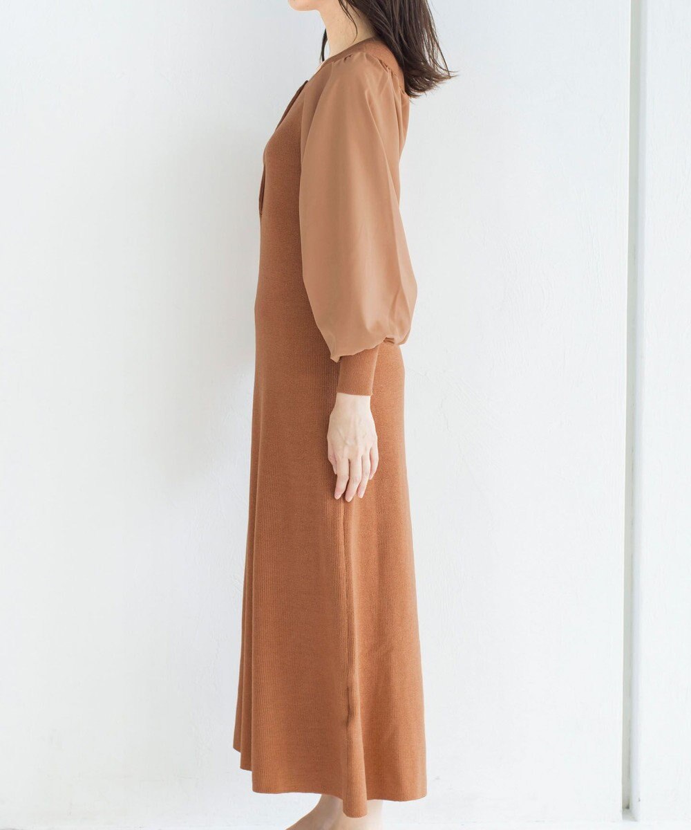 Tiaclasse 【洗える】パフ袖が大人可愛い袖コンビニットワンピース 