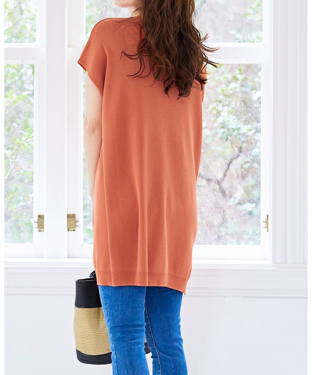 Tiaclasse L 【洗える】さらりと肌離れの良いフレンチスリーブニットチュニック 