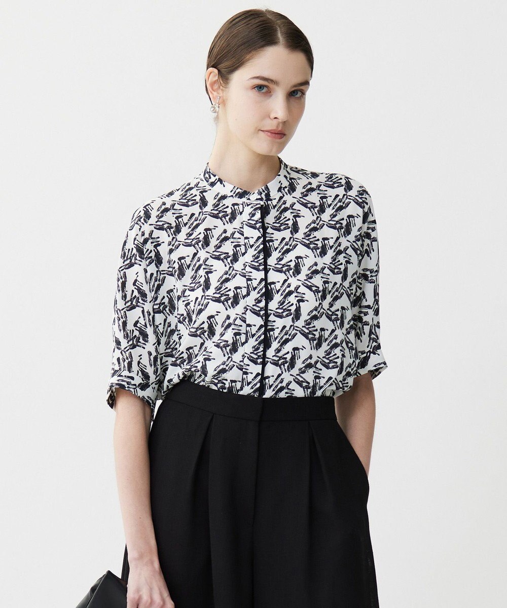 ICB L 【人気のため新色追加・接触冷感・UVケア・速乾・洗える】BackSatinAmunzen 5分袖バンドカラーブラウス 