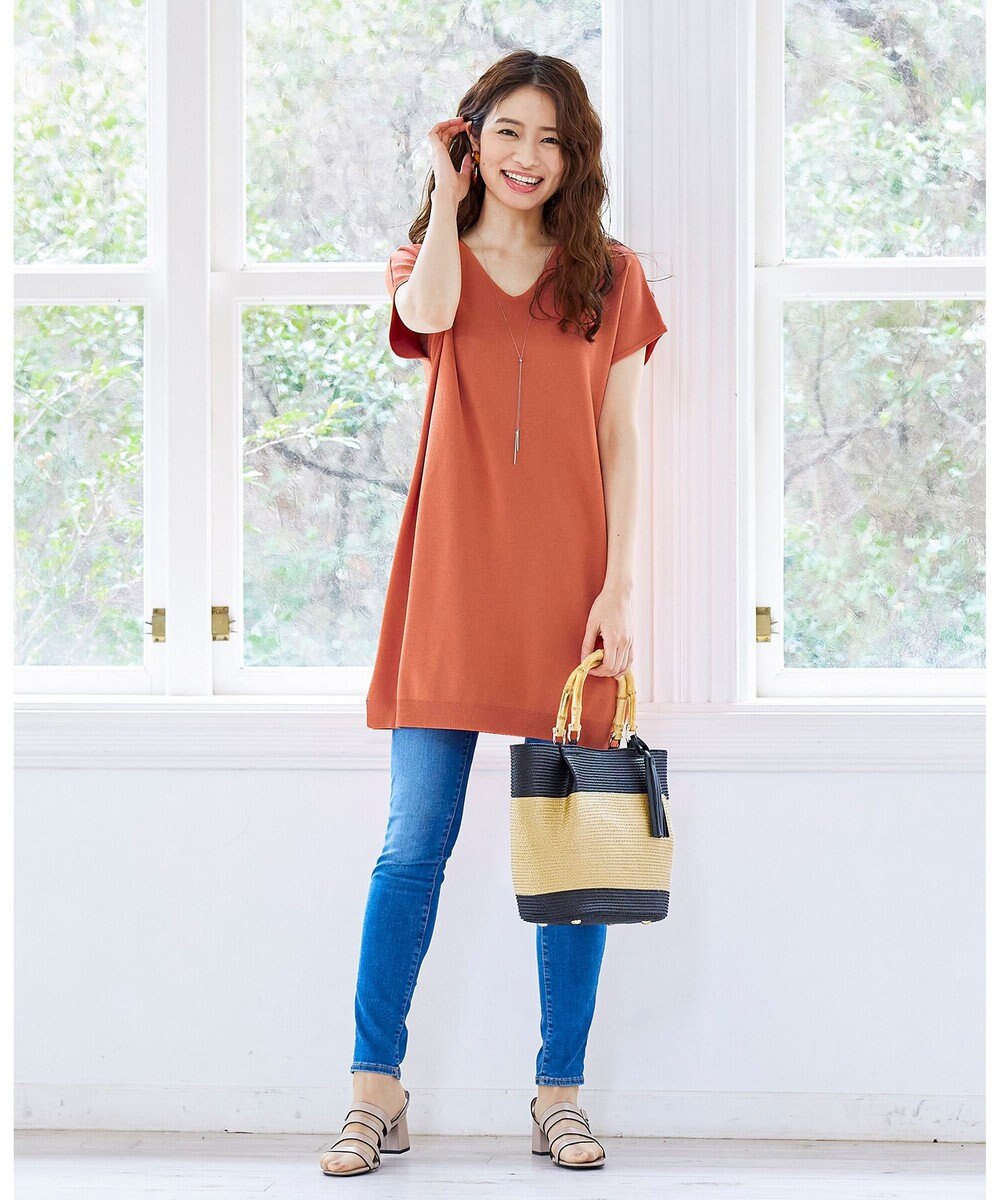 Tiaclasse L 【洗える】さらりと肌離れの良いフレンチスリーブニットチュニック 