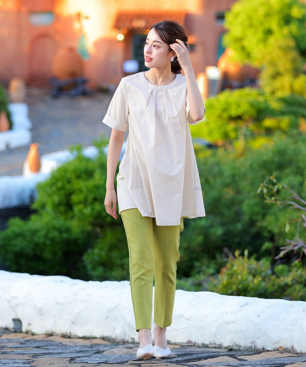 Tiaclasse L 【洗える】バックピンタックフレアチュニックブラウス 