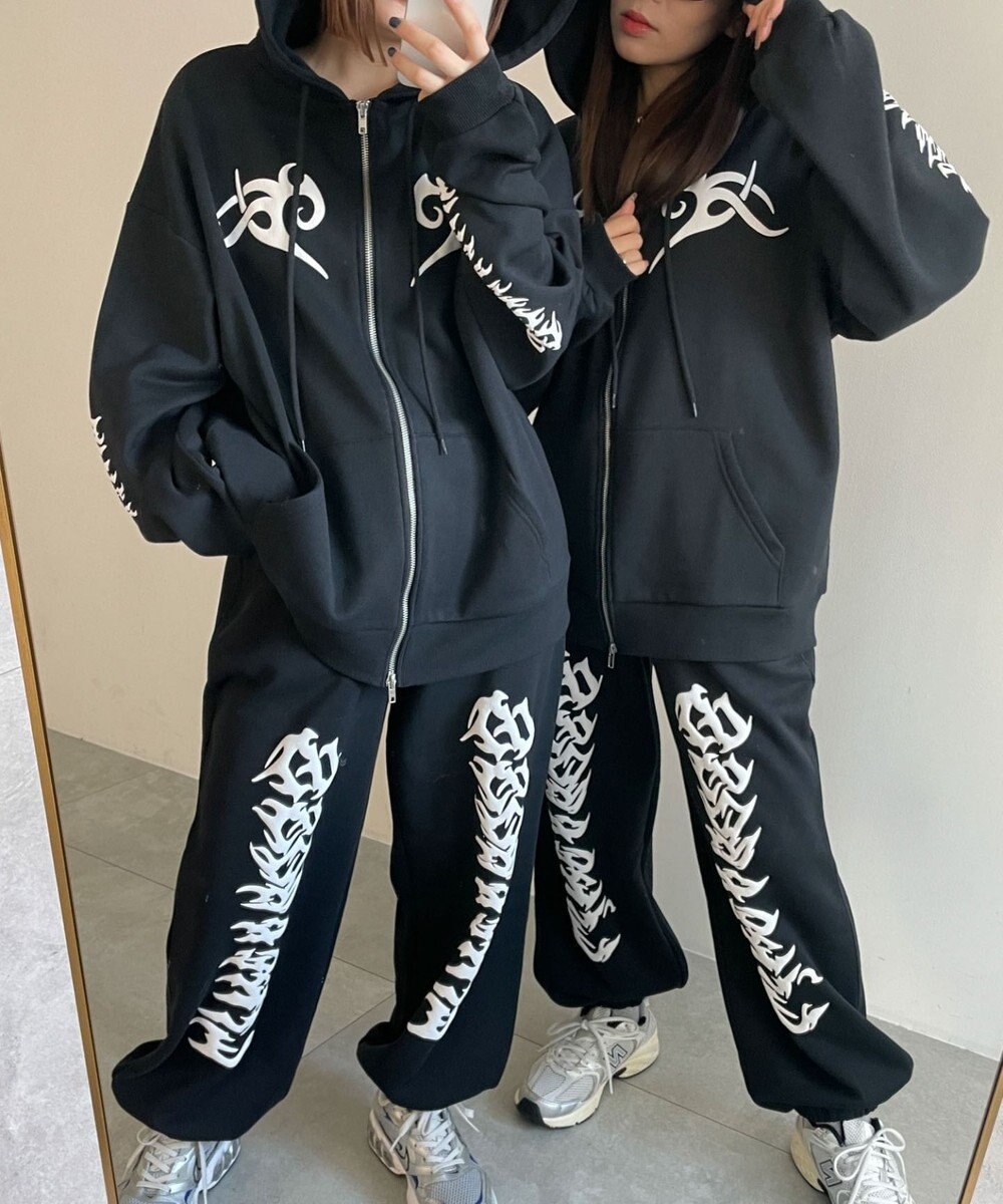 WEGO 【裏起毛/セットアップ対応】グラフィック裏起毛ZIPビッグパーカー 