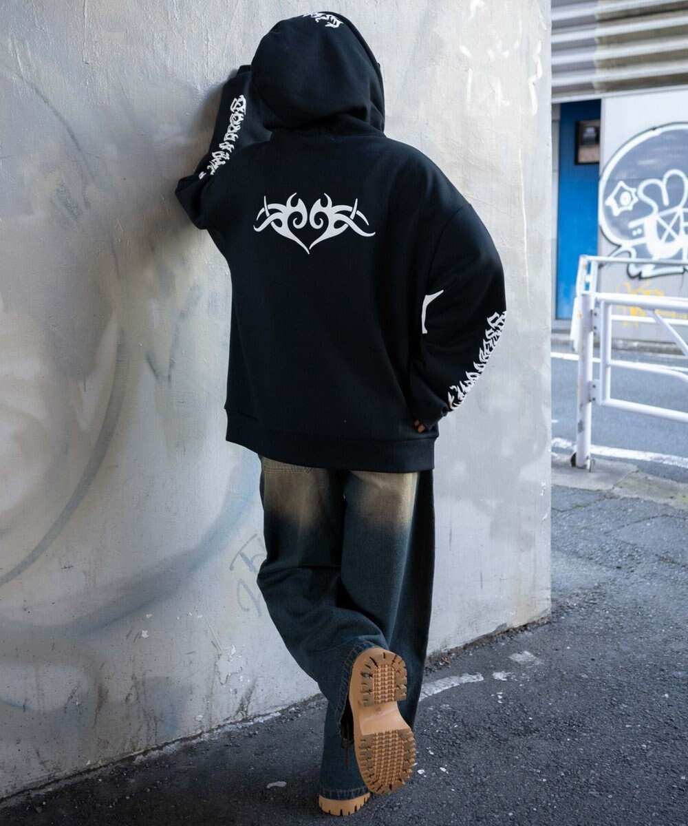 WEGO 【裏起毛/セットアップ対応】グラフィック裏起毛ZIPビッグパーカー 