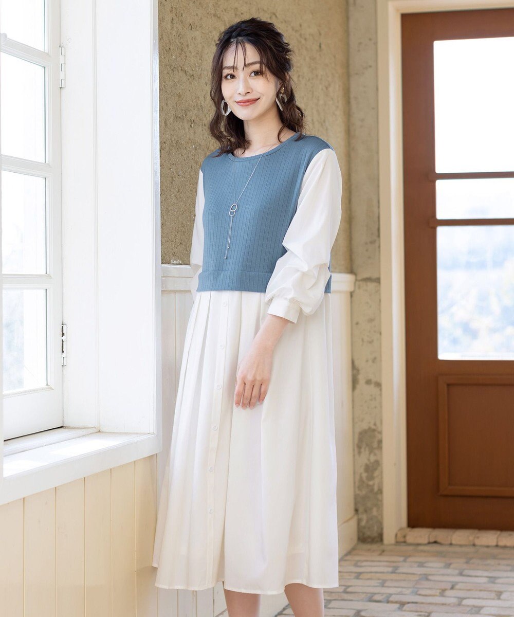 Tiaclasse 【洗える】一枚でコーデが決まるニットソーレイヤード風ワンピ 