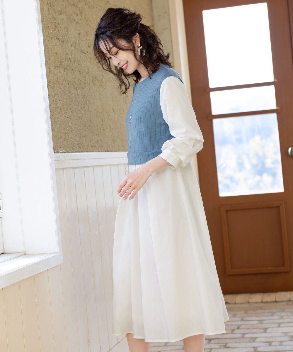 Tiaclasse 【洗える】一枚でコーデが決まるニットソーレイヤード風ワンピ 