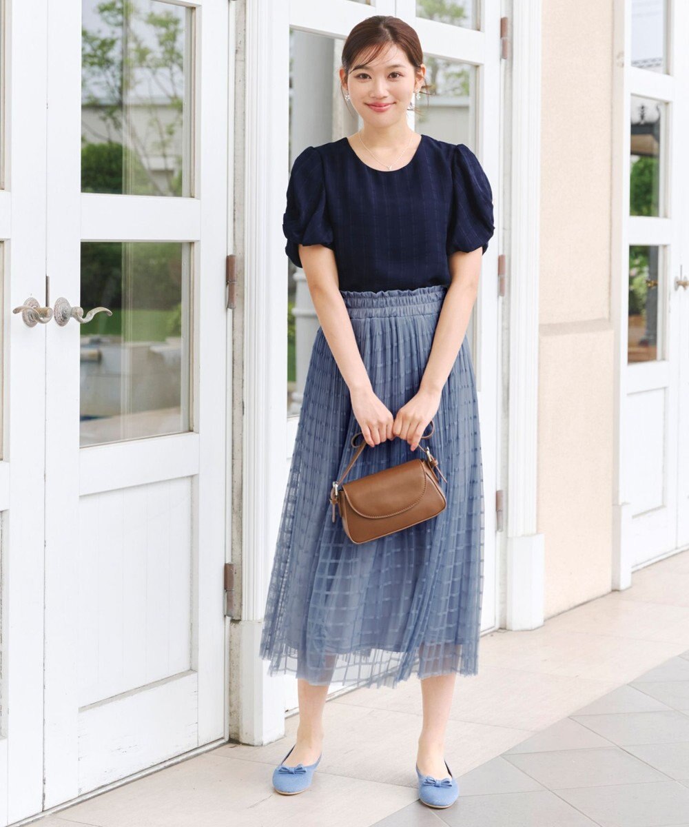 Tiaclasse 【洗える】チェック柄チュールレーススカート 