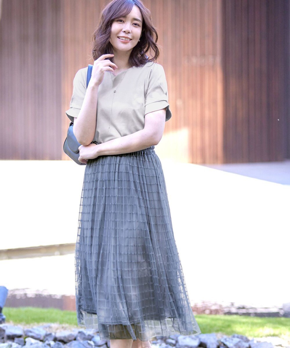 Tiaclasse 【洗える】チェック柄チュールレーススカート 