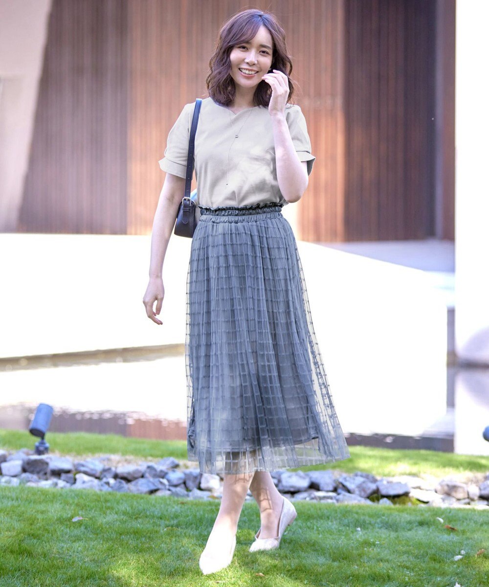 Tiaclasse 【洗える】チェック柄チュールレーススカート 