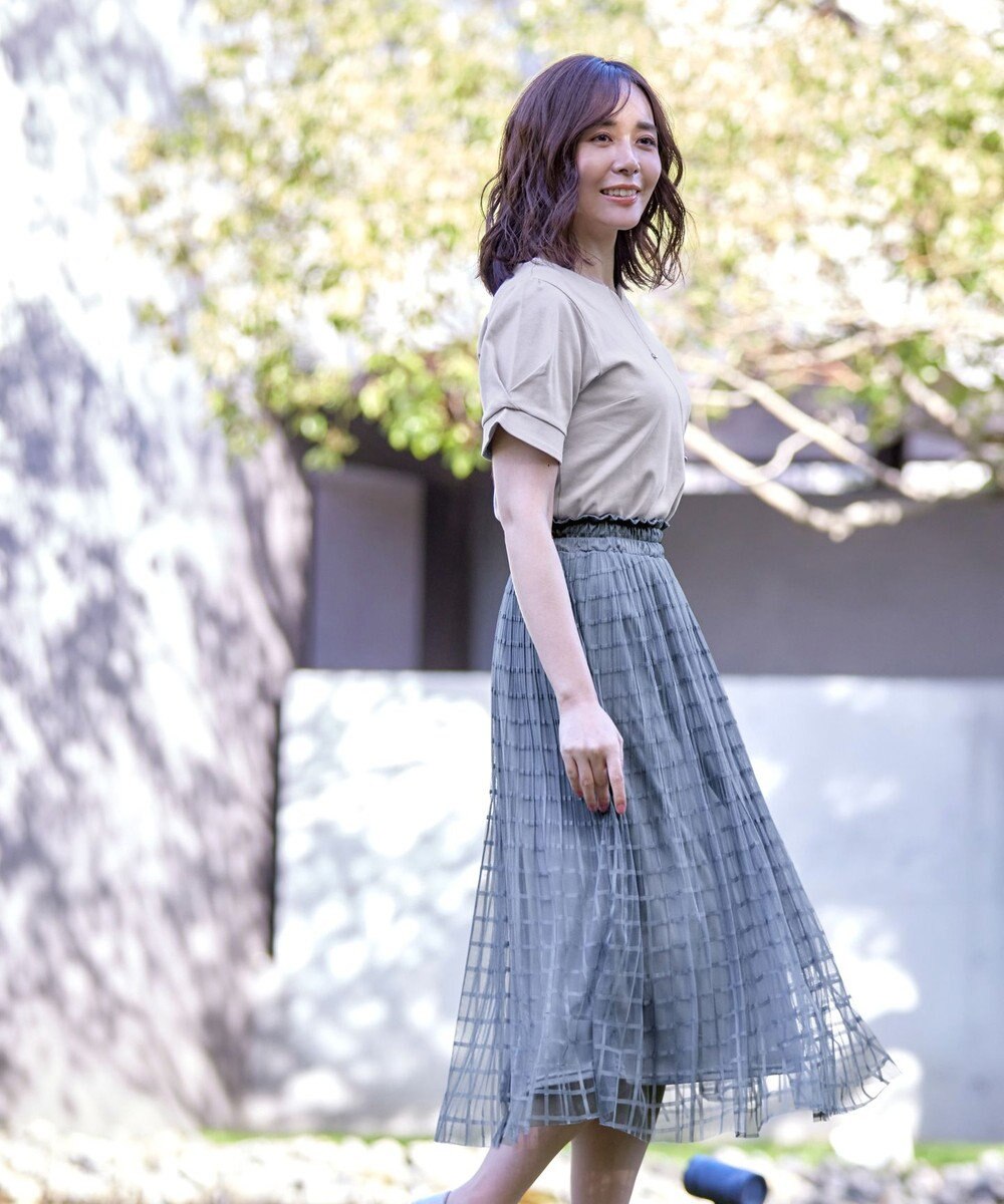 Tiaclasse 【洗える】チェック柄チュールレーススカート 