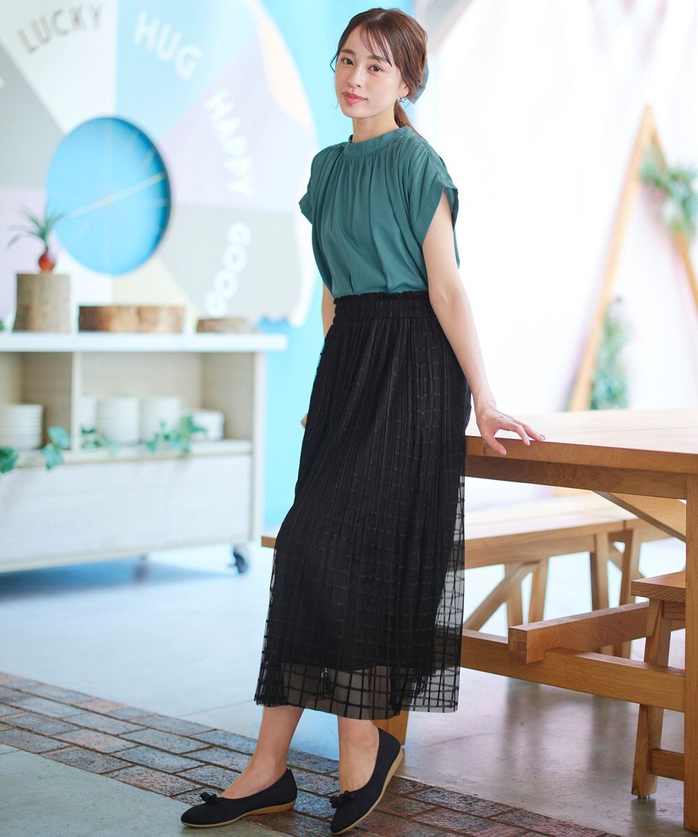 Tiaclasse 【洗える】チェック柄チュールレーススカート 