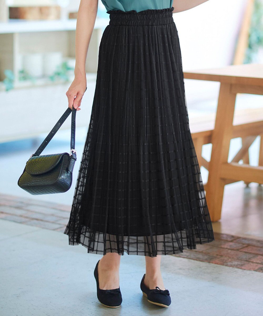 Tiaclasse 【洗える】チェック柄チュールレーススカート 