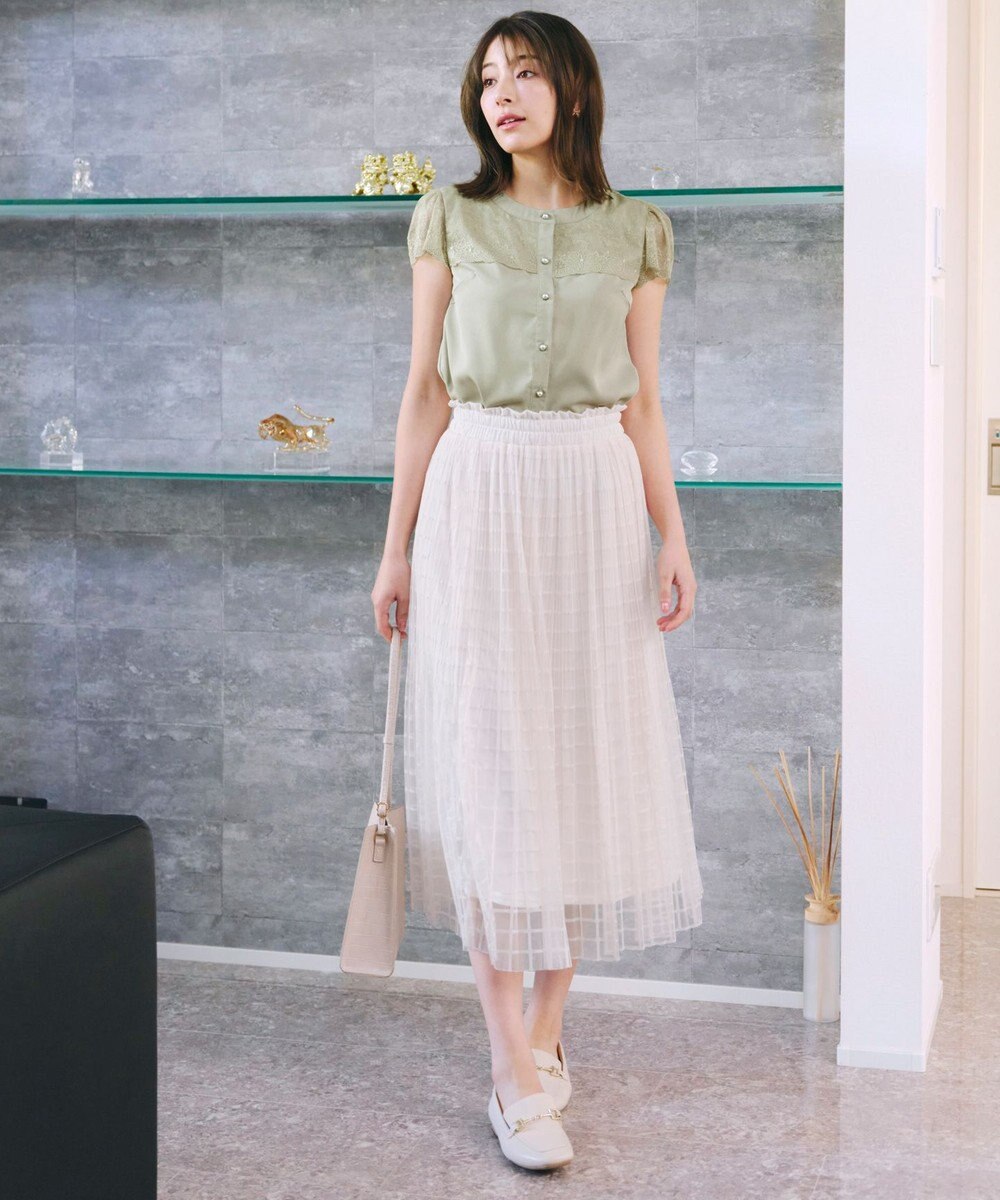 Tiaclasse 【洗える】チェック柄チュールレーススカート 