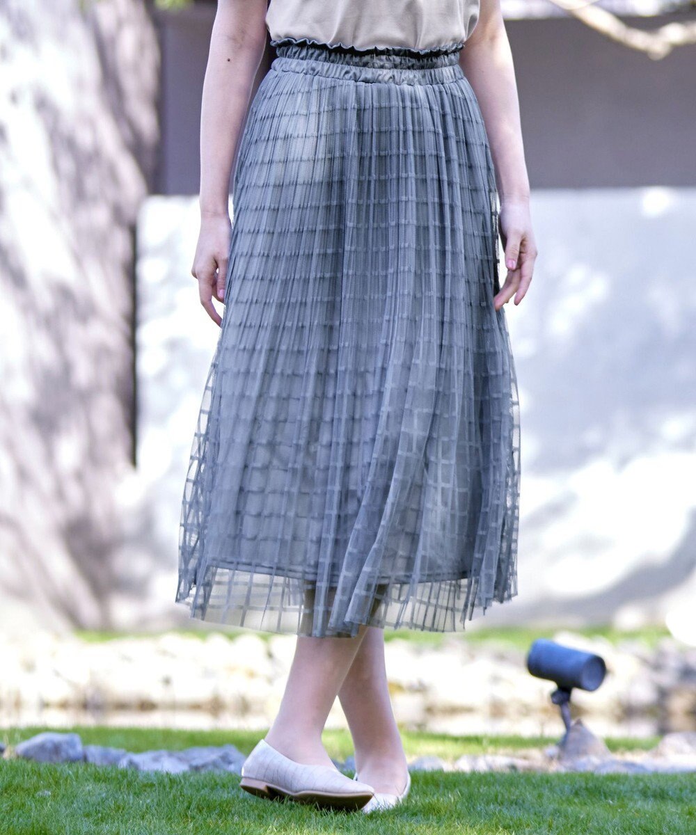 Tiaclasse 【洗える】チェック柄チュールレーススカート 