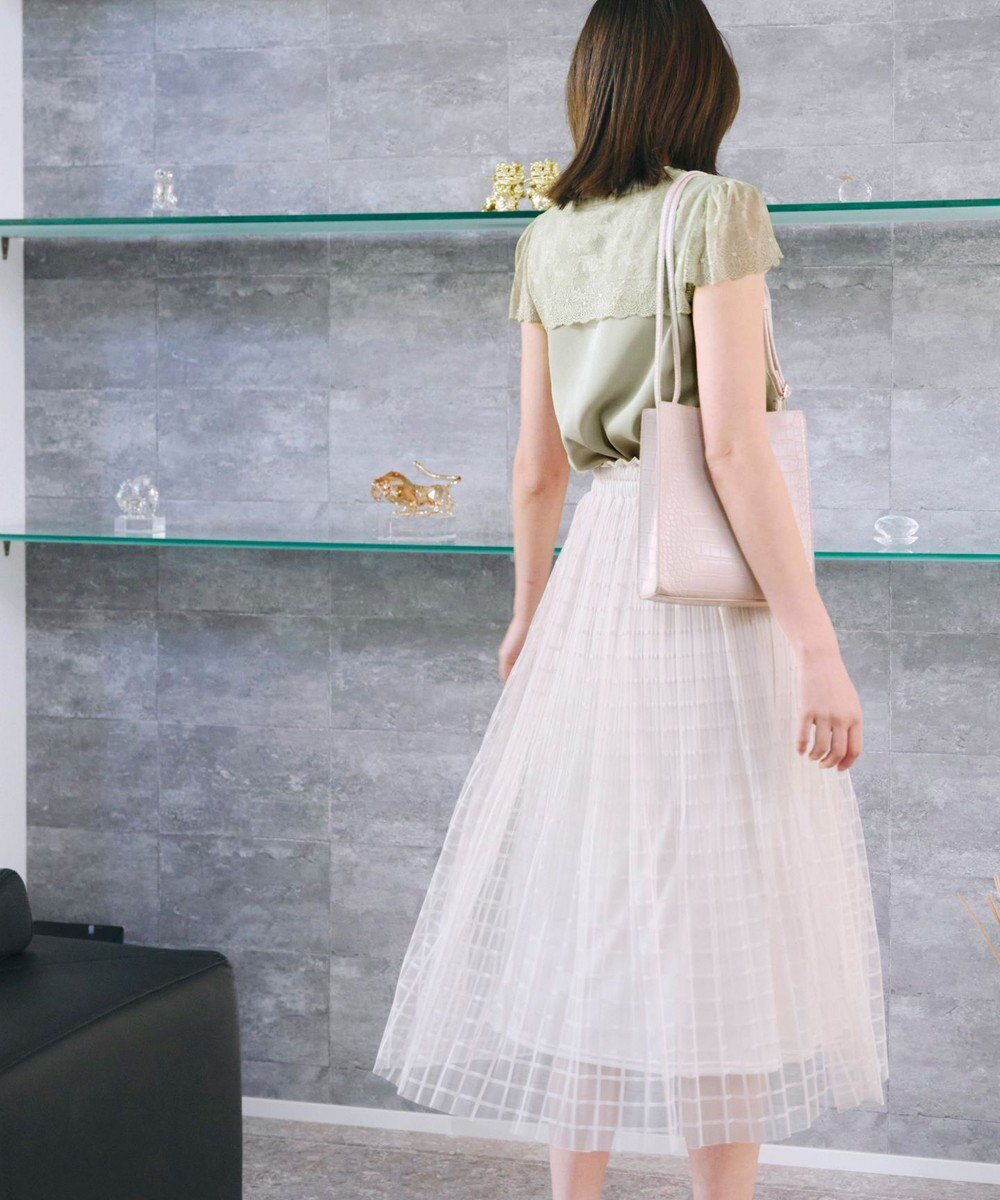 Tiaclasse 【洗える】チェック柄チュールレーススカート 