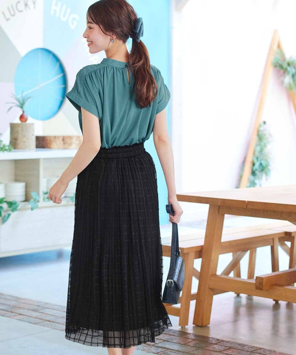 Tiaclasse 【洗える】チェック柄チュールレーススカート 